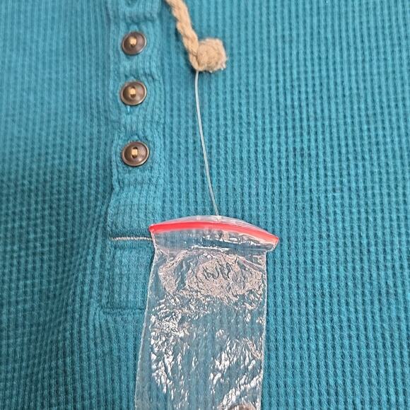 NWOT Natural Reflections Womens Sz M Teal Waffle Knit Henley Y2K 90s Grunge Top - Picture 9 of 10